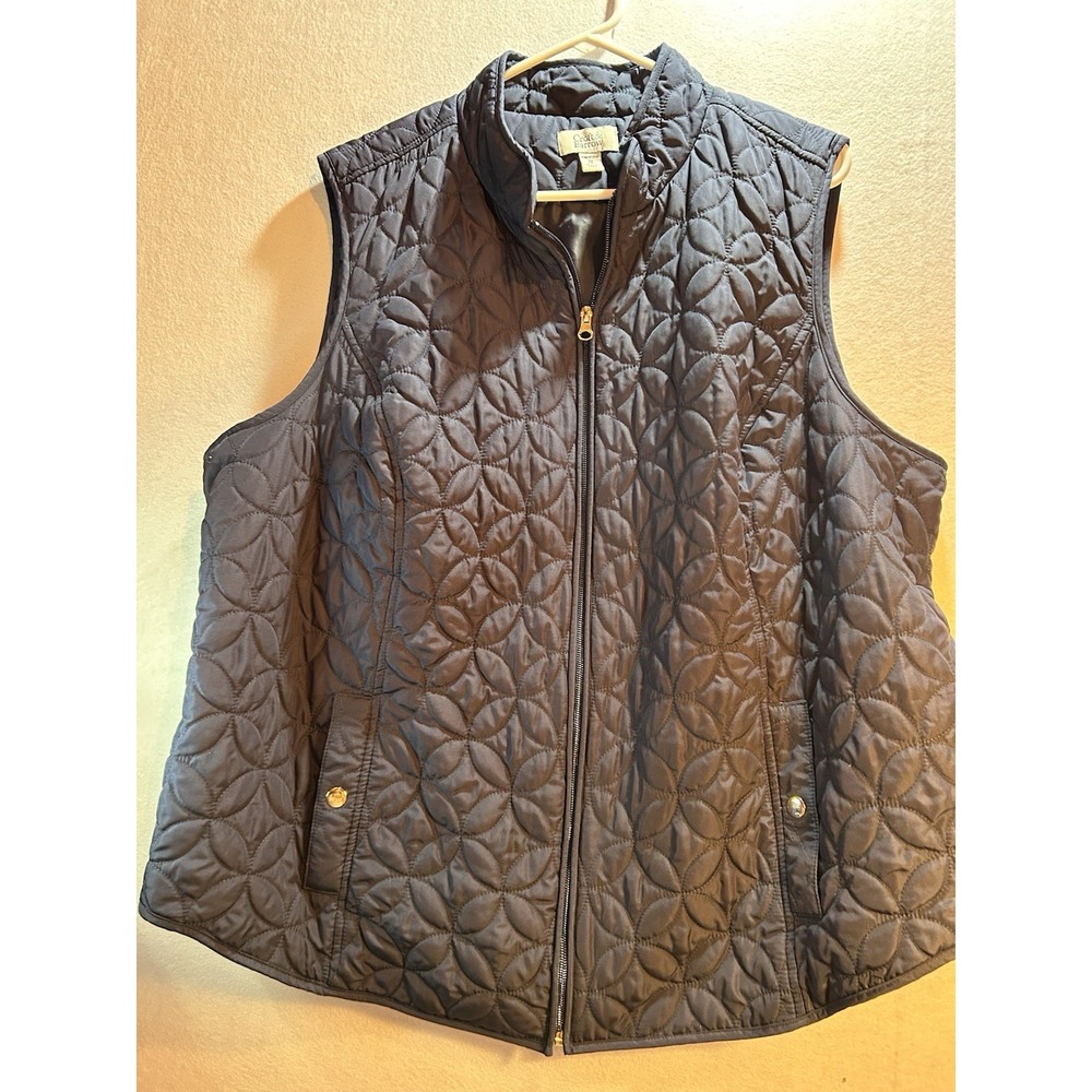 Croft & Barrow Women's Plus 2X Navy Mid-Length Full-Zip Vest w/ Pockets